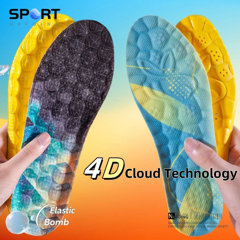 4D Cloud Technology Sports Insoles for Shoes PU Sole Soft Breathable Shock Absorption Cushion Running Orthopedic Care Insoles
